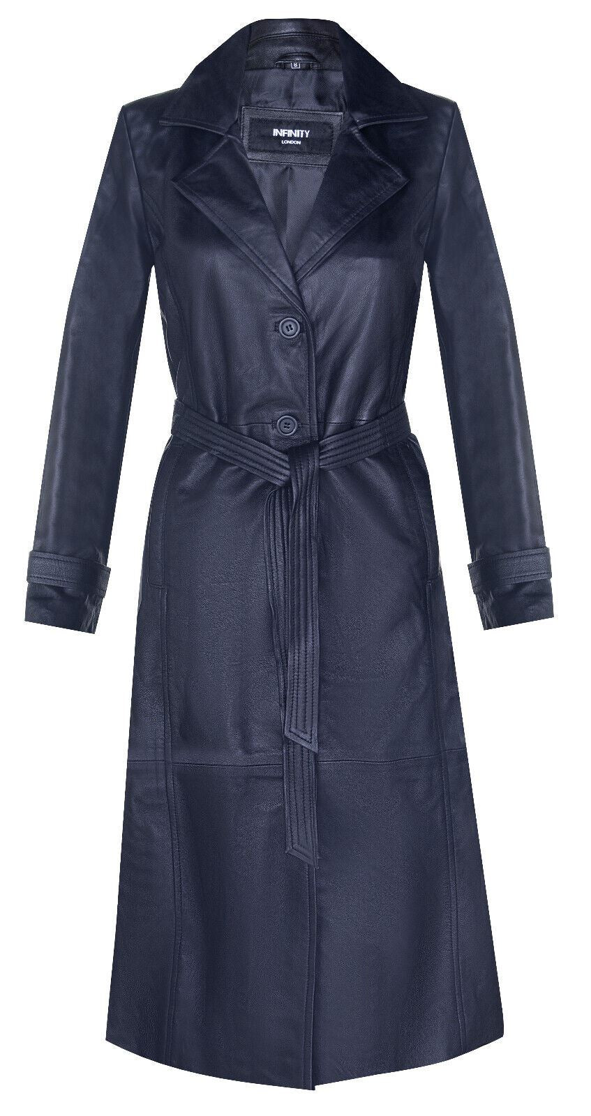 Womens Long Length Tie Belt Trench Coat-Ongar