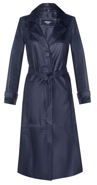 Womens Long Length Tie Belt Trench Coat-Ongar