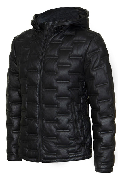 Mens Hooded Puffer Leather Bomber Jacket - Tadley