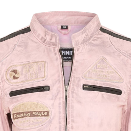Womens Biker Racing Badges Leather Jacket-Eastleigh