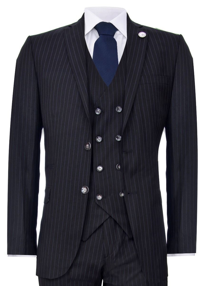 Men's 3 Piece Black Pinstripe Retro Suit – Upperclass Fashions