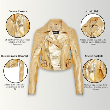 Womens Brando Cropped Leather Jacket-Longtown