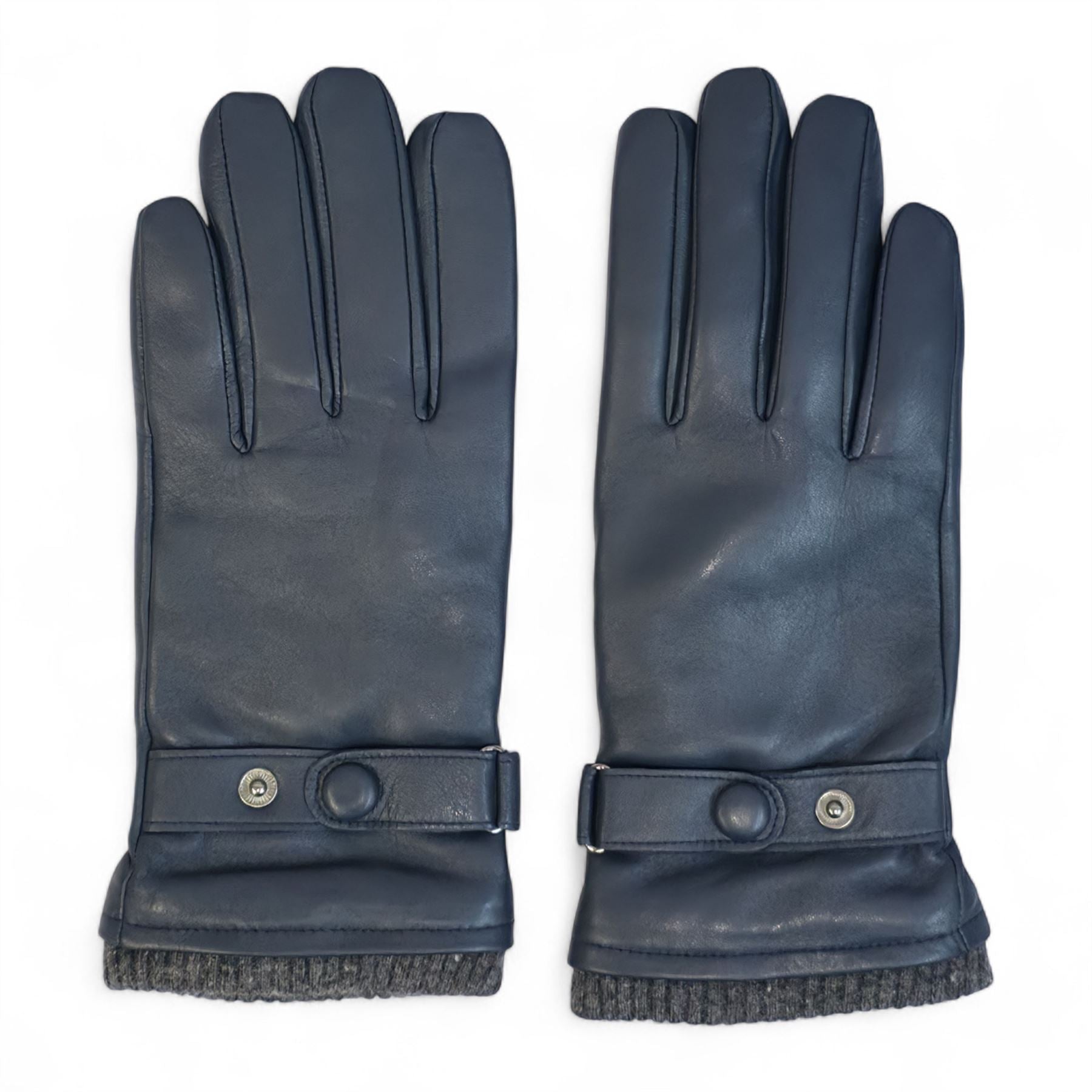 Men’s Italian Leather Warm Wool Lining Winter Knit Rib Gloves - M-LGV-105