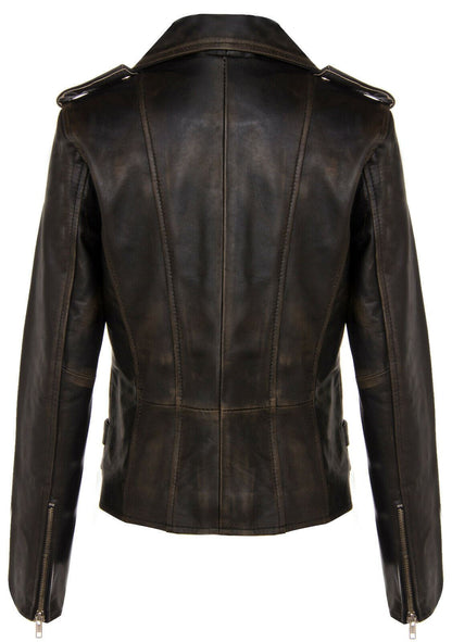 Womens Leather Brando Biker Jacket-Loddon - Upperclass Fashions 