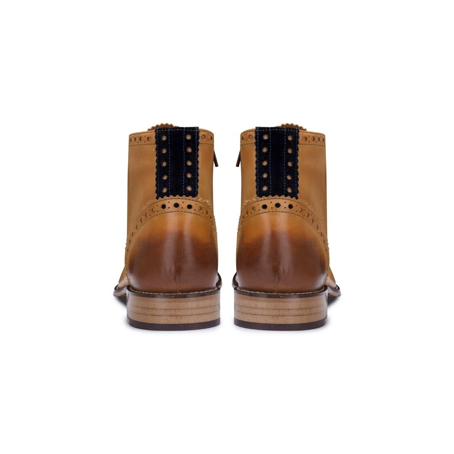Mens Classic Oxford Tan Leather Gatsby Brogue Ankle Boots with Navy Suede