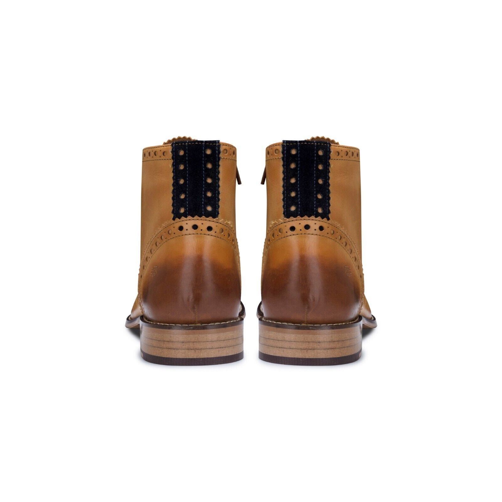 Mens Classic Oxford Tan Leather Gatsby Brogue Ankle Boots with Navy Suede