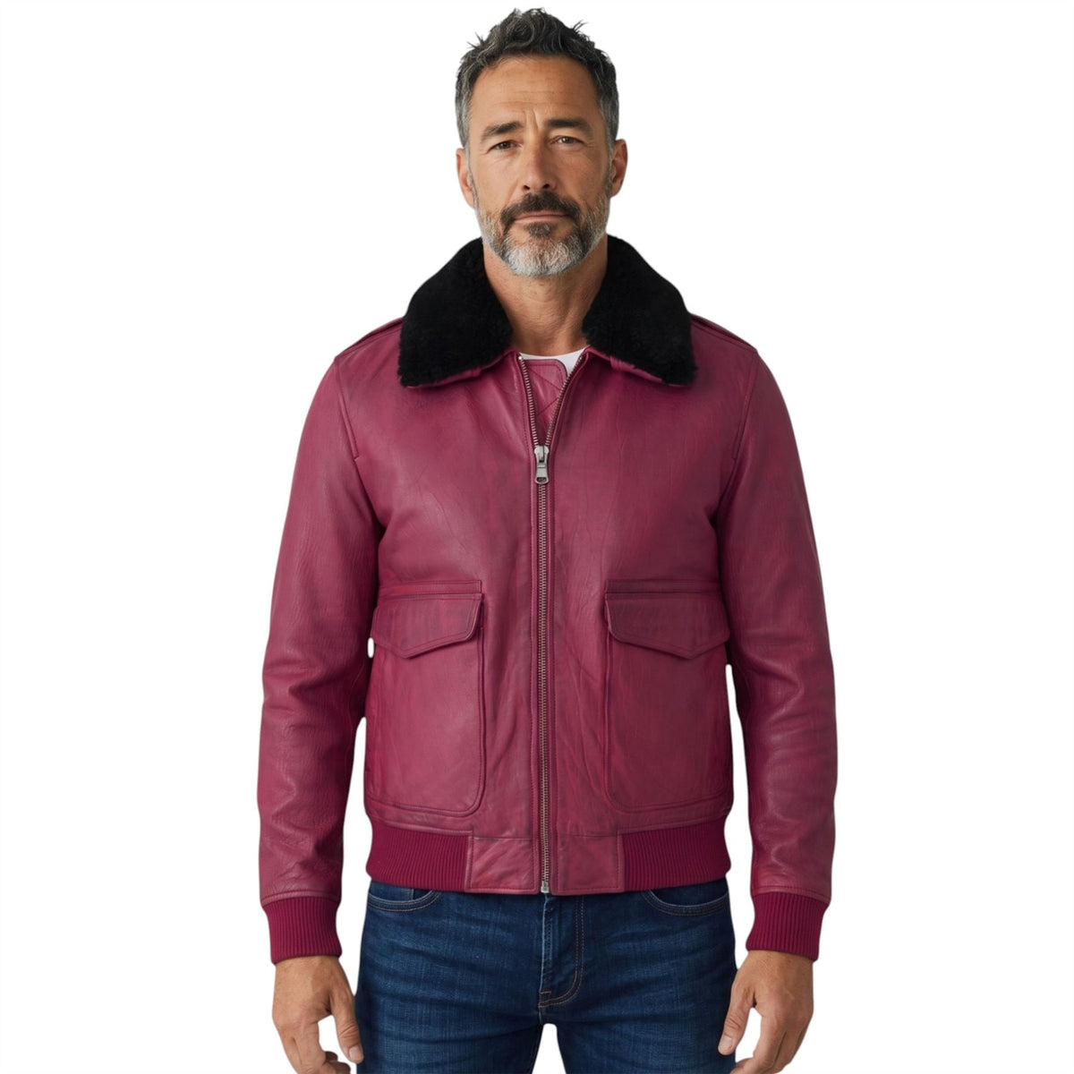 Mens Leather Aviator Bomber Jacket - Lunar