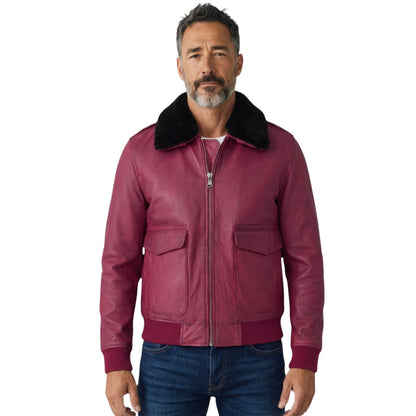 Mens Leather Aviator Bomber Jacket - Lunar