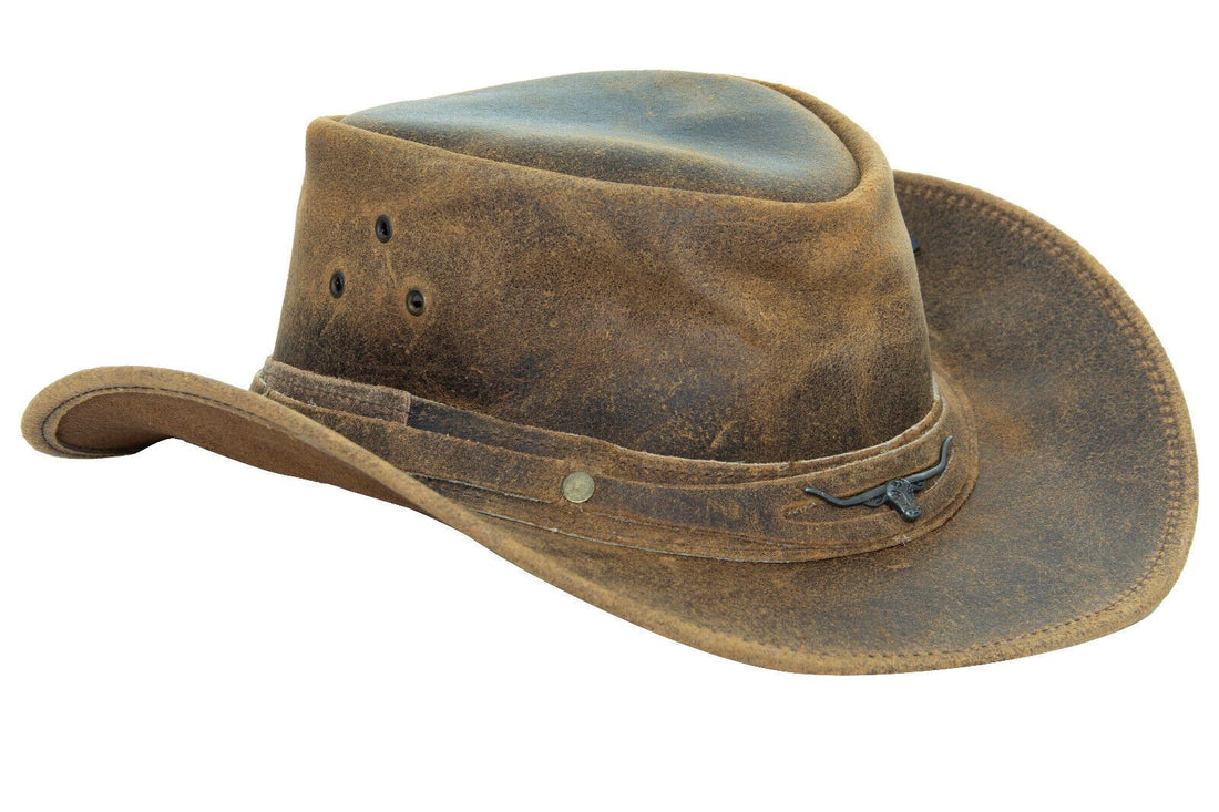 Cowboy Aussie Real Leather Hat Australian Tan Brown Western Outback Bush Hat