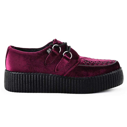 TUK Viva High Creeper Burgundy Velvet Platform Lace-Up Goth Shoes - AV6802