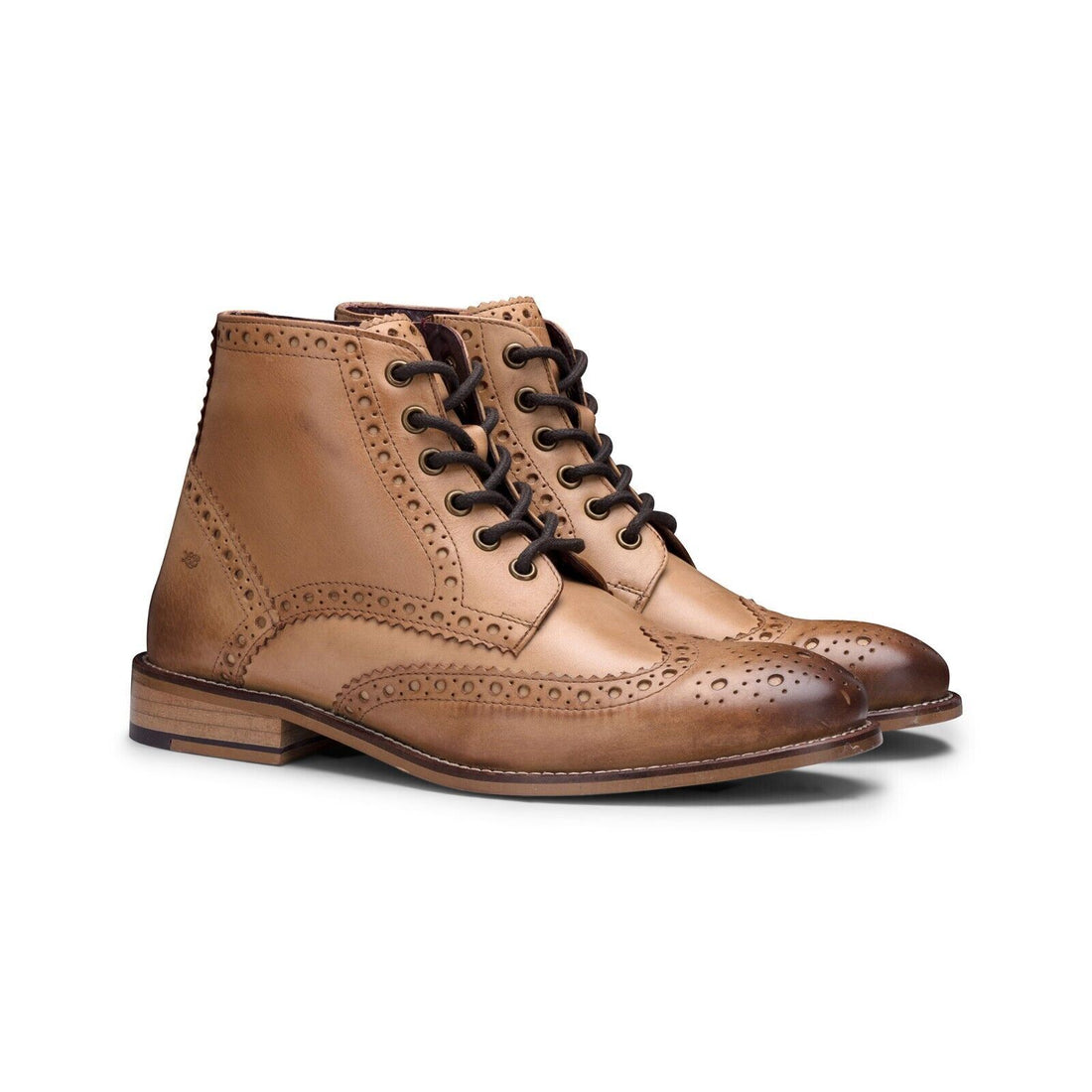 Mens Classic Oxford Tan Leather Gatsby Brogue Ankle Boots - Upperclass Fashions 