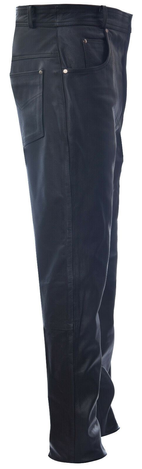 Mens Black Cowhide Leather Jeans-Hailsham