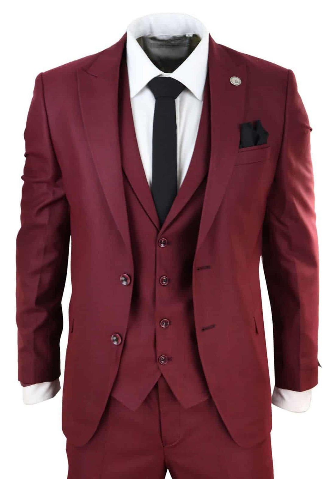 New Mens 3 Piece Suit Plain wine Classic Tailored Fit Smart Casual 1920s Formal - Upperclass Fashions 