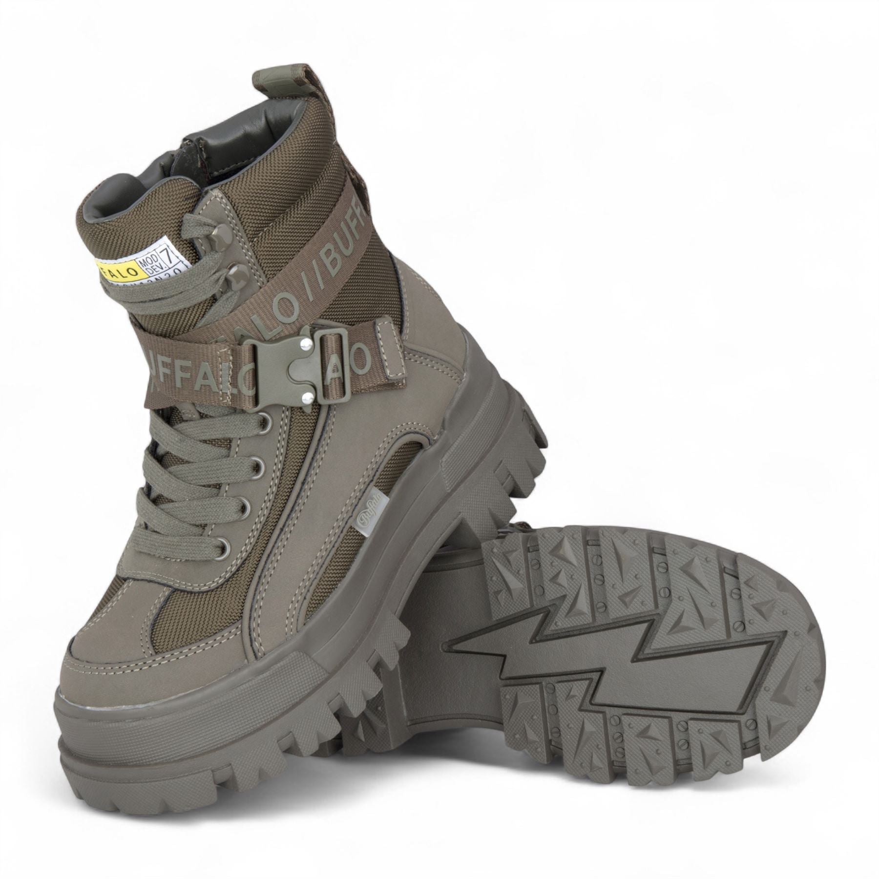 Buffalo Womens Khaki Chunky Platform High Ankle Combat Boots - ASPHA-COM1