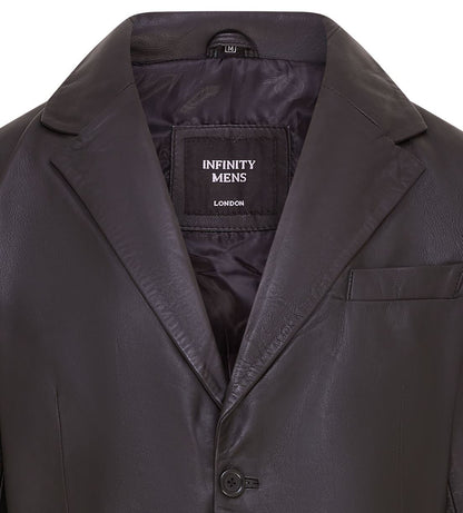 Men’s 2 Button Black Leather Blazer Jacket - Bergen