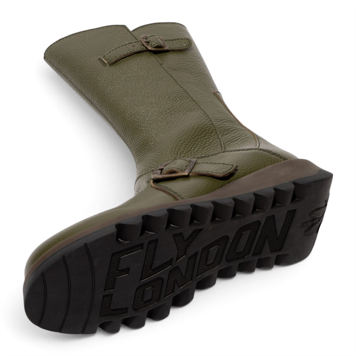 Fly London Womens Military Green Leather Mid-Calf Long Boots - MES2913