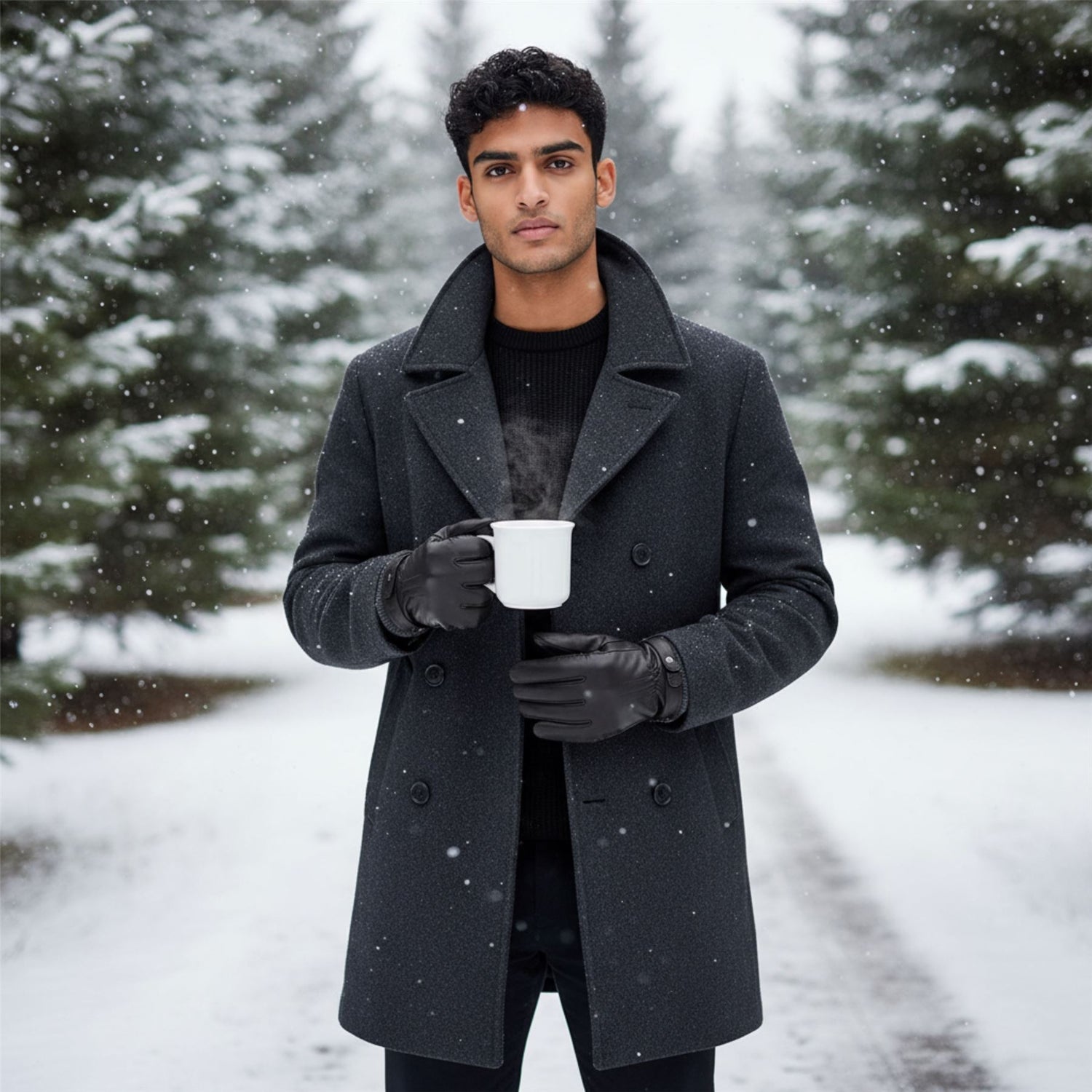 Men’s Italian Leather Warm Wool Lining Winter Knit Rib Gloves - M-LGV-105