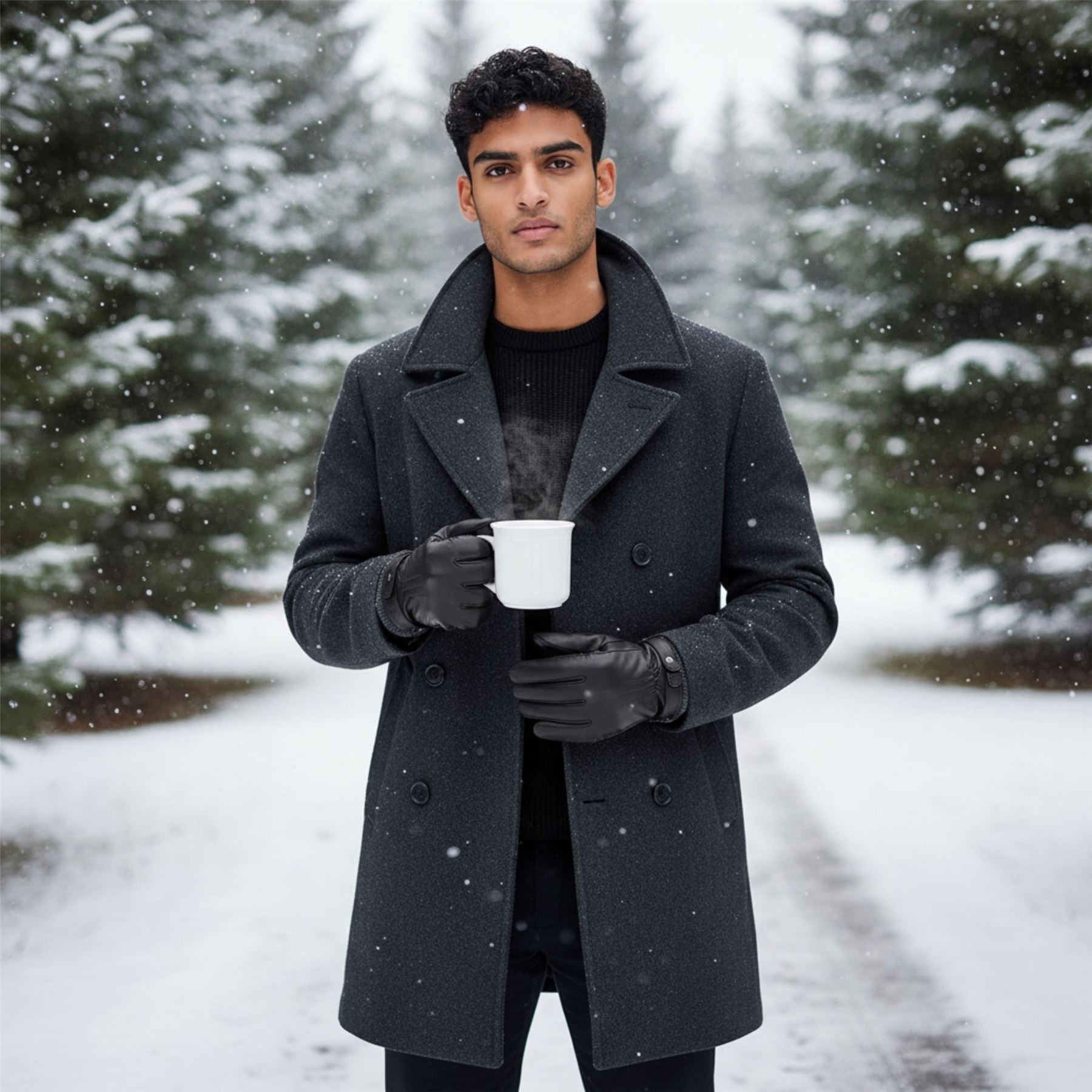 Men’s Italian Leather Warm Wool Lining Winter Knit Rib Gloves - M-LGV-105