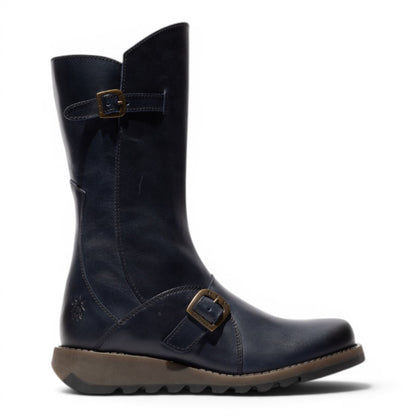 Fly London Womens Blue Leather Mid-Calf Long Boots - MES2913