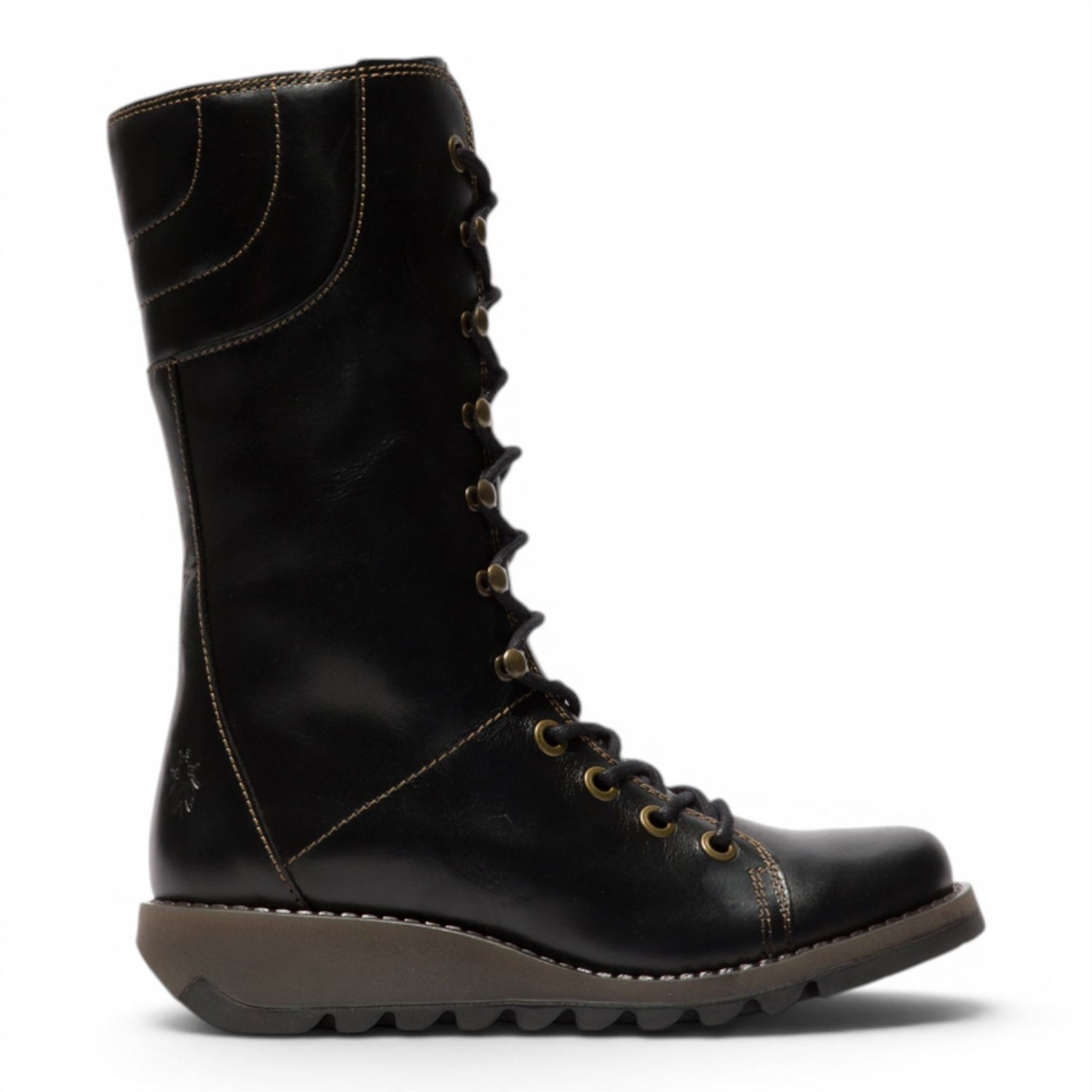 Fly London Women’s Black Leather Lace-Up Combat Ankle Boots- STER768