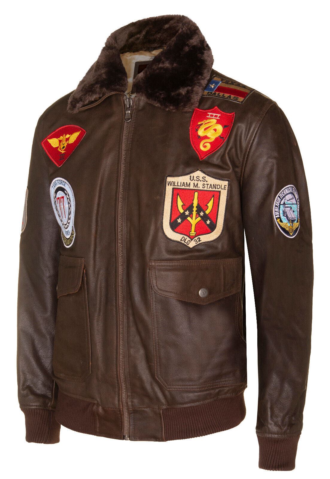 Mens Leather US Aviator Bomber Jacket - Crook
