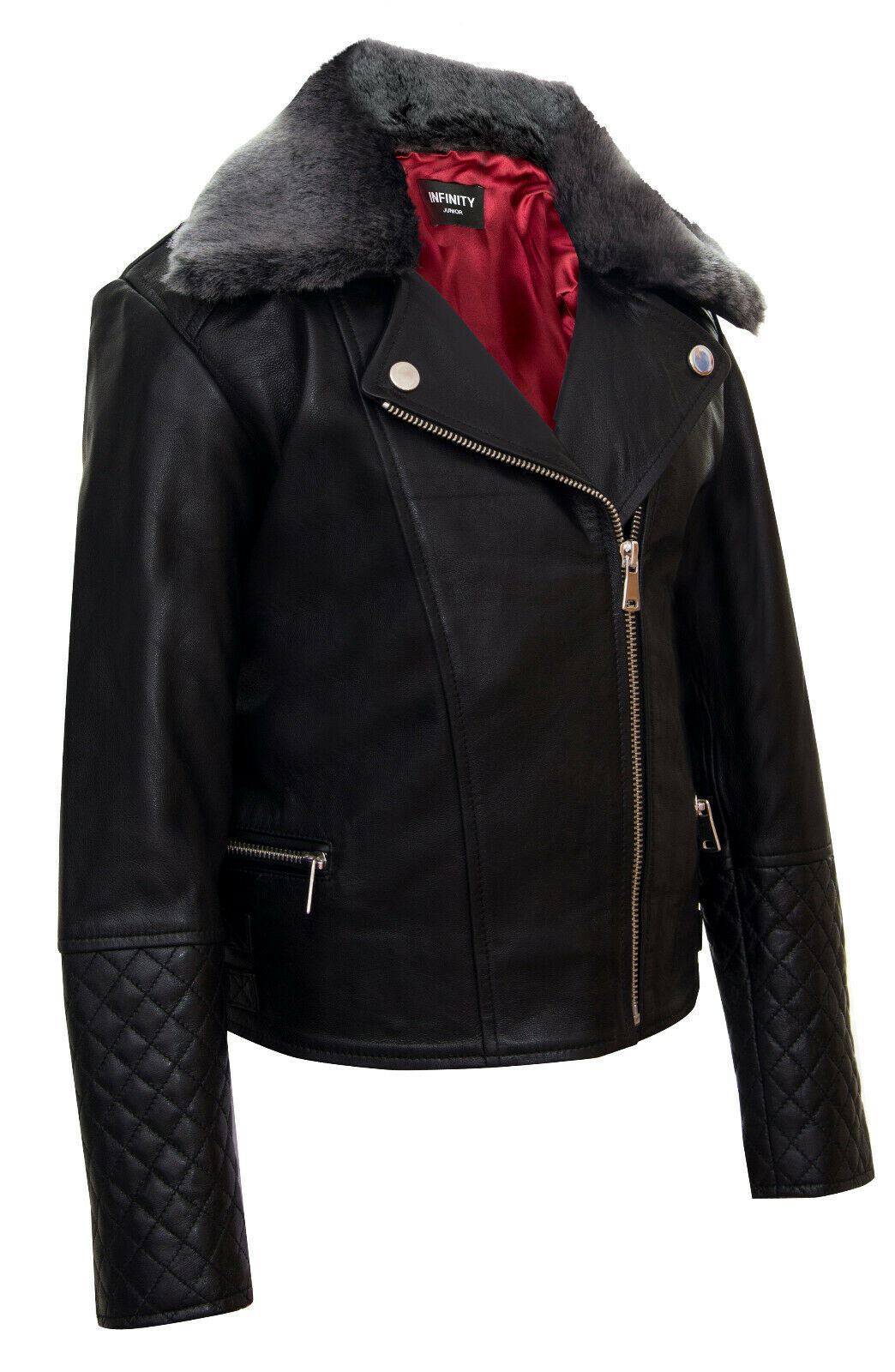 Kids Girls 100% Leather Detachable Collar Biker Jackets (3-13 Years)