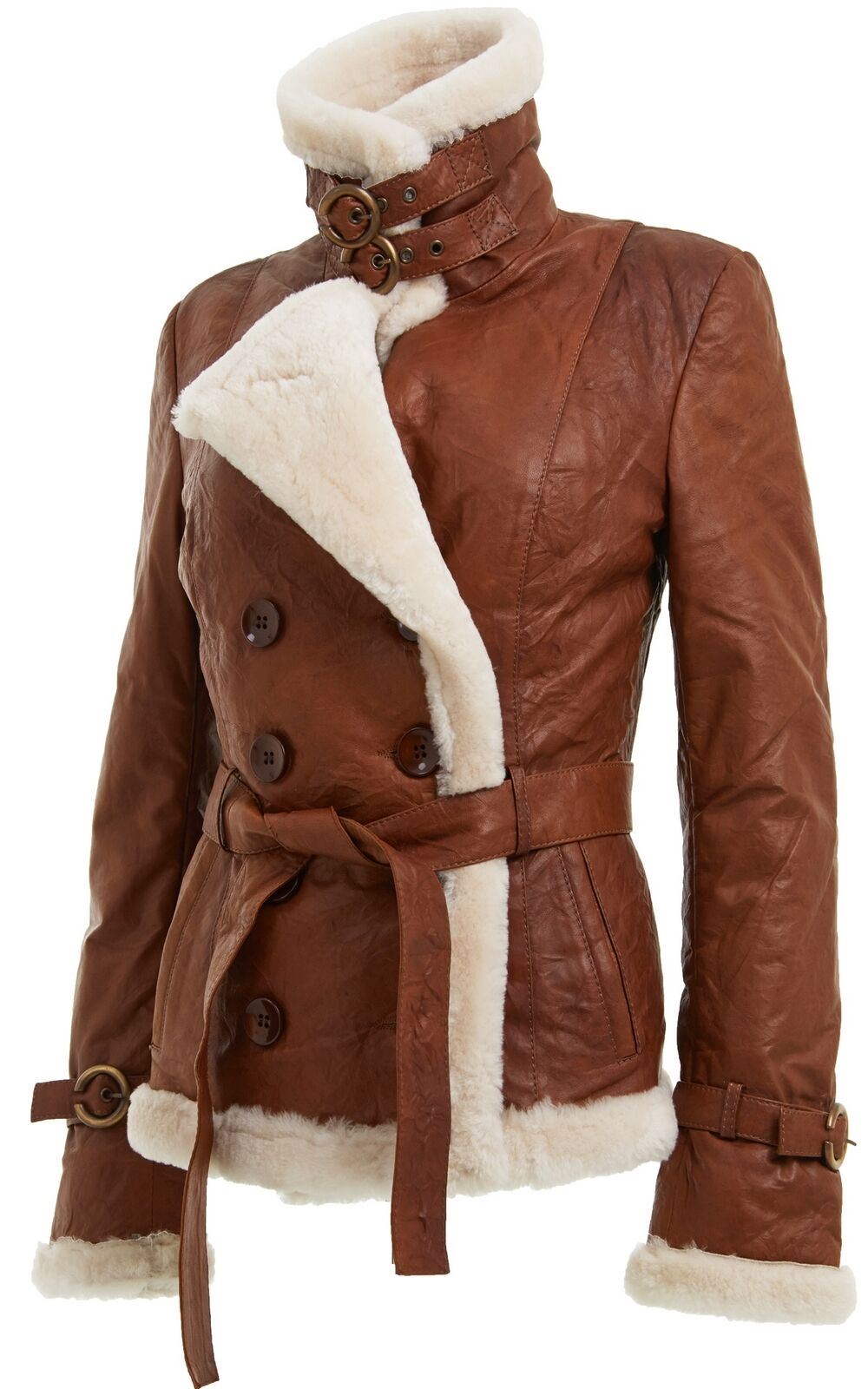 Womens Double Breasted Sheepskin Aviator Jacket-Petersfield