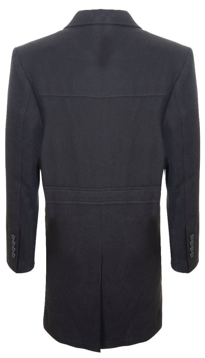 Mens 3/4 Long Black Wool Coat Crombie Overcoat Jacket Peaky Blinders Slim Fit