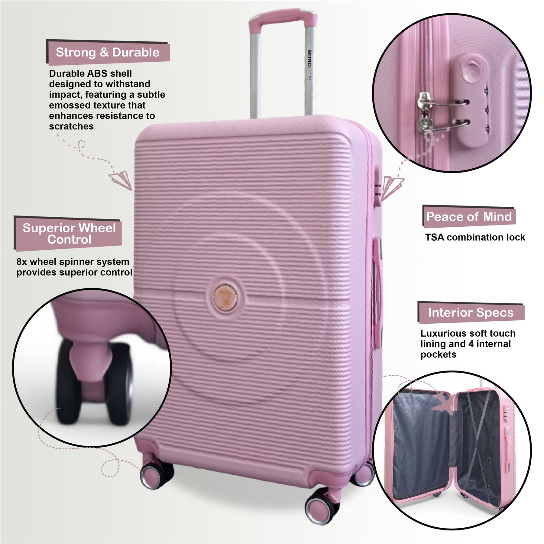 Seto Set of 3 Hard Shell Suitcase in Pink