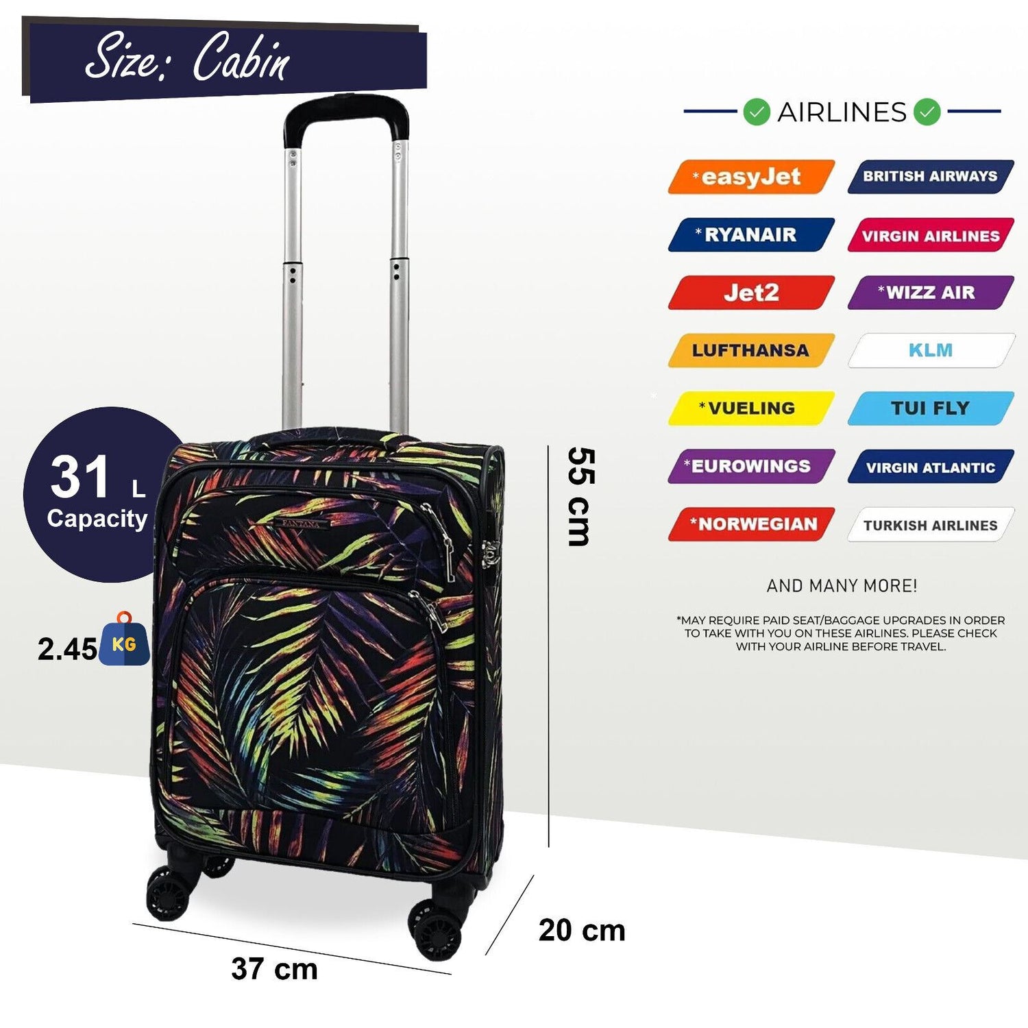 Lightweight Cabin 8 Wheel Luggage Travel Soft Bag