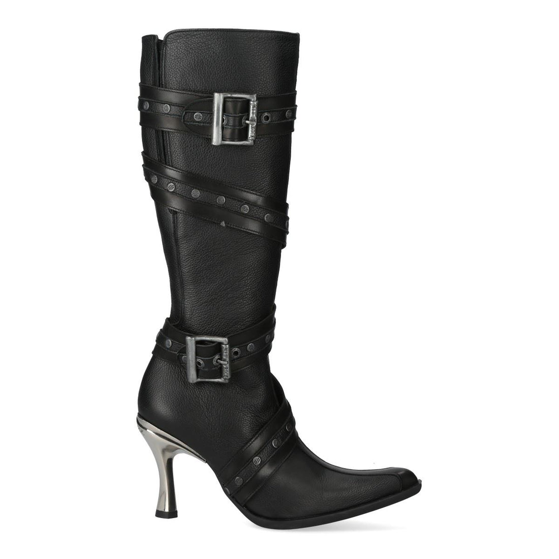 New Rock Womens Black Leather Gothic Knee-High Heeled Boots - M-9029-C10