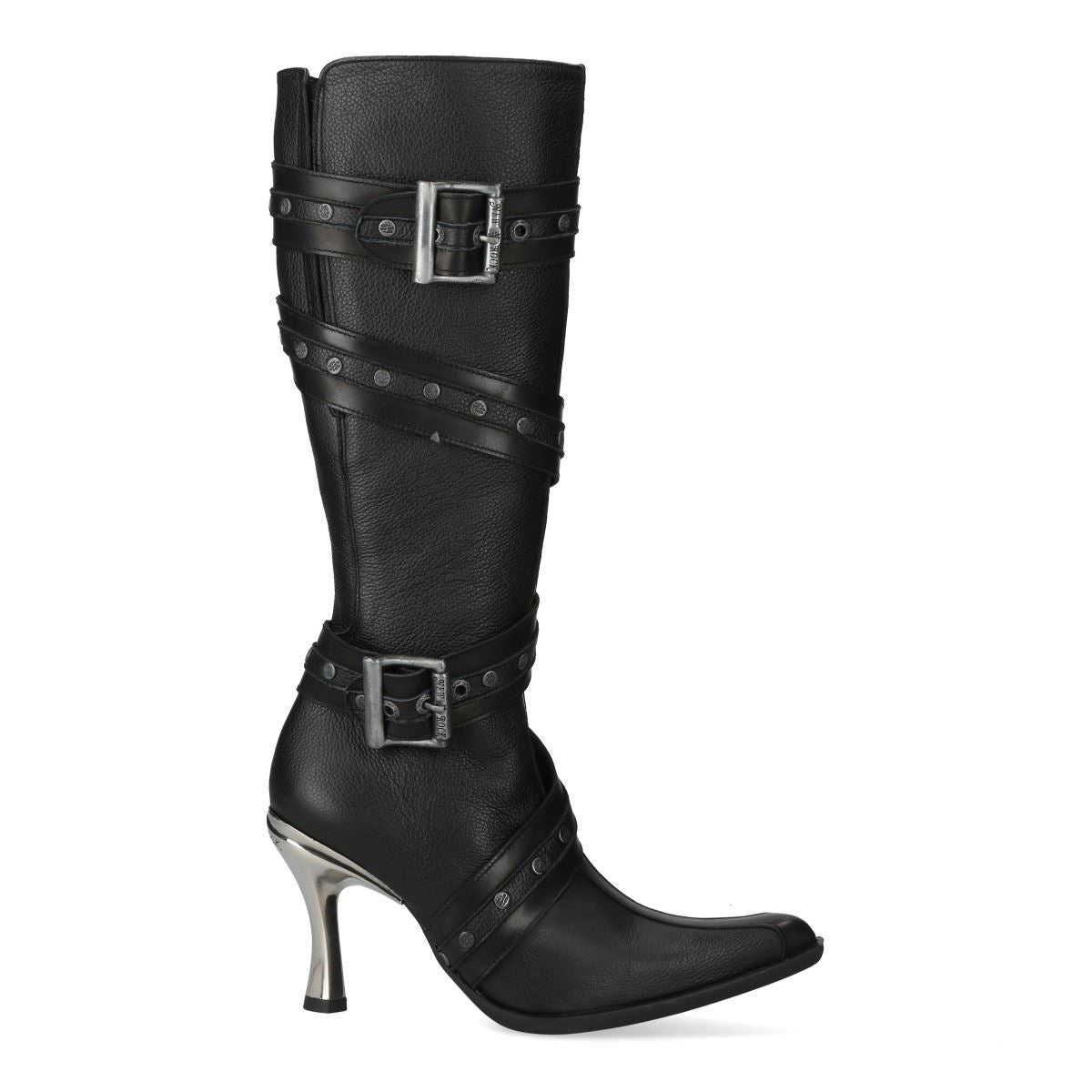 New Rock Womens Black Leather Gothic Knee-High Heeled Boots - M-9029-C10