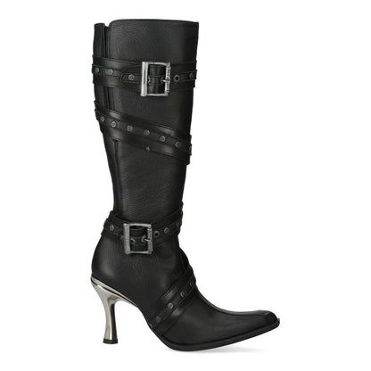 New Rock Womens Black Leather Gothic Knee-High Heeled Boots - M-9029-C10