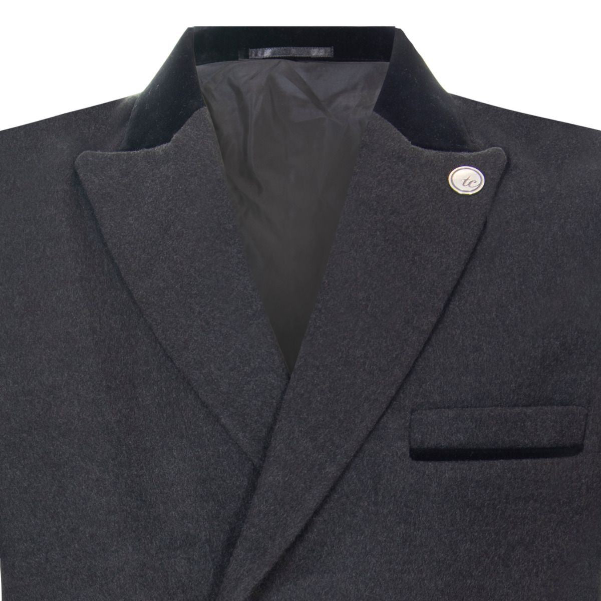 Mens 3/4 Grey Long Double Breasted Crombie Overcoat Wool Coat Peaky Blinders