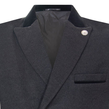 Mens 3/4 Grey Long Double Breasted Crombie Overcoat Wool Coat Peaky Blinders