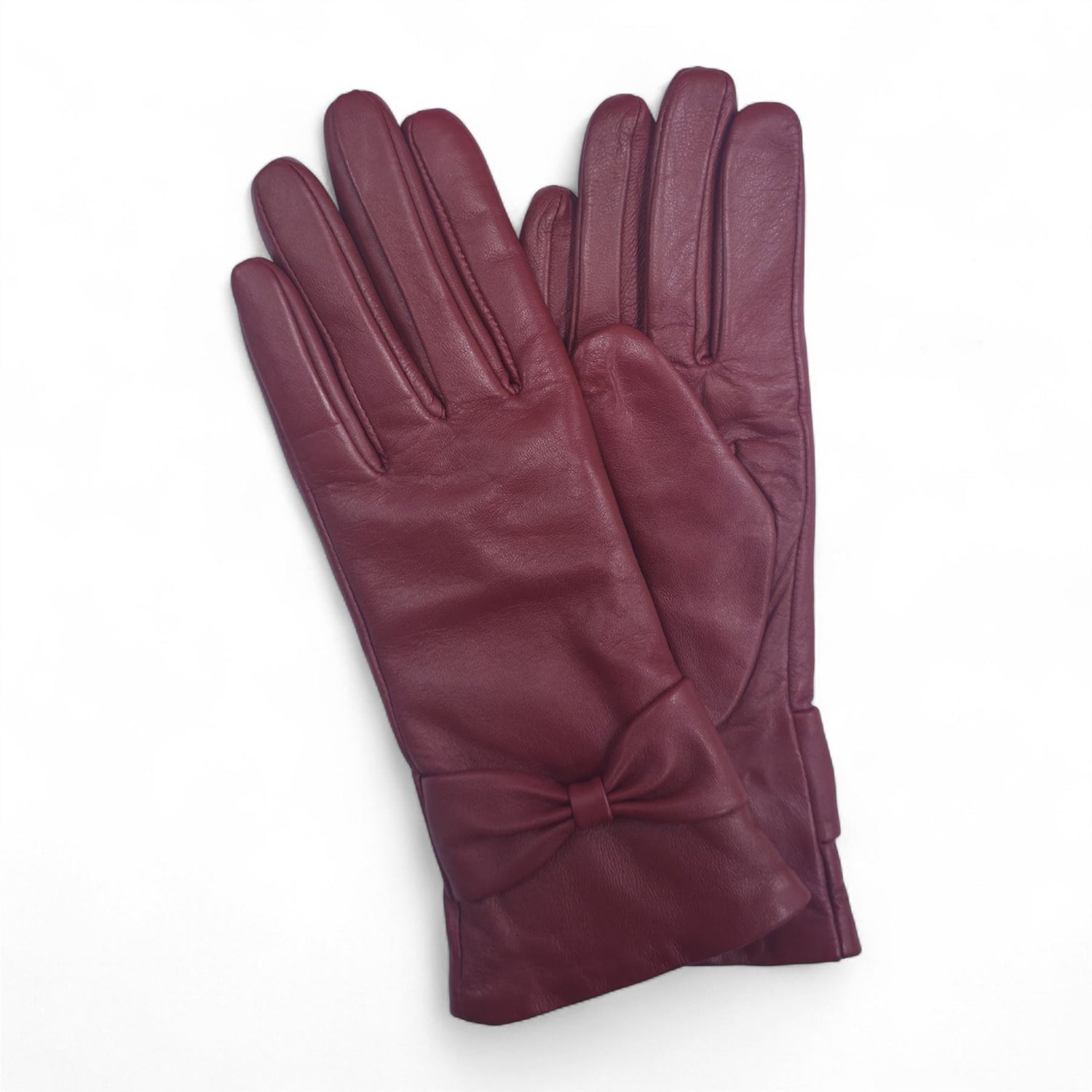 Womens Italian Leather Winter Bow Design Soft Wool Lining Gloves - L-GLV-401