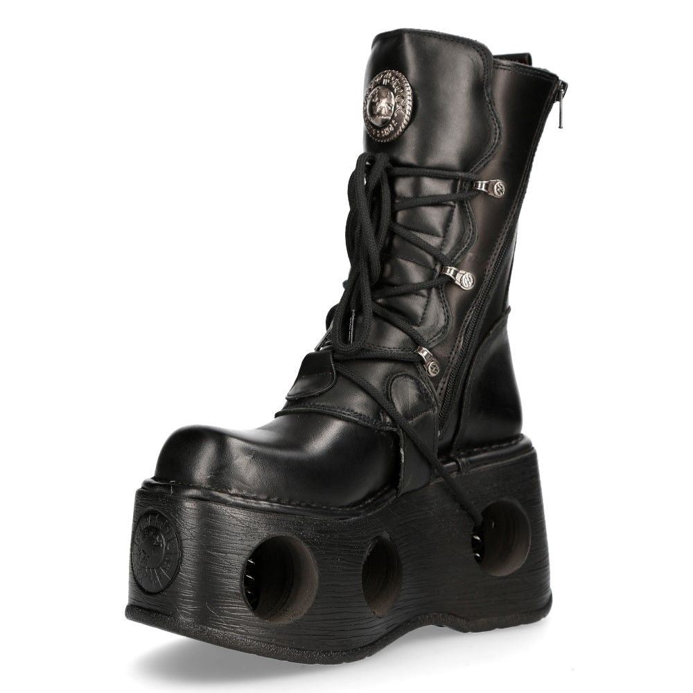 New Rock Metallic Black Leather Neptuno Gothic Boots-373-S2