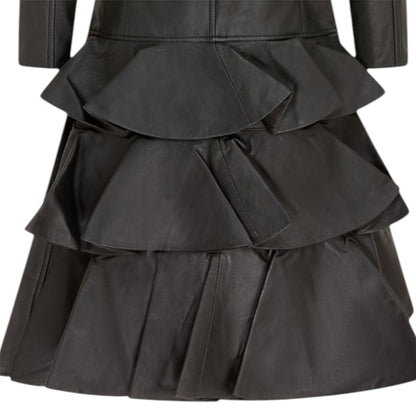Womens Goth Leather High Collar Victorian Flare Tailcoat - Challa