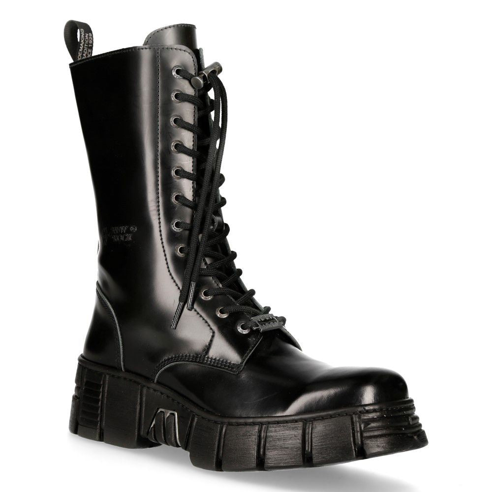 New Rock Boots Leather Mid-Calf Tower Biker Boots- M-WALL027N-C2