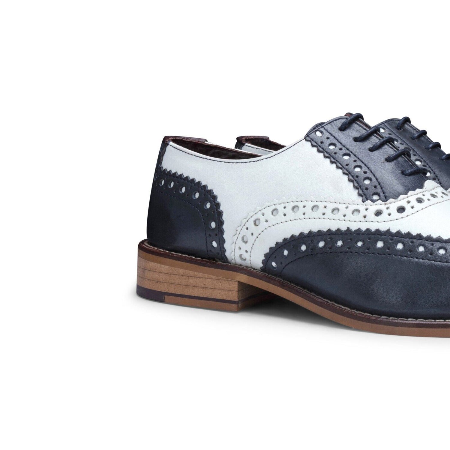 Mens Classic Oxford Navy/White Leather Gatsby Brogue Shoes - Upperclass Fashions 