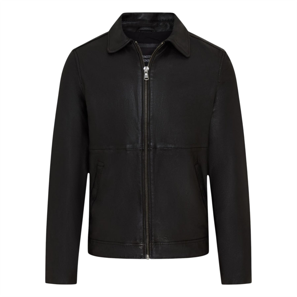 Mens Leather Harrington Collar Biker Jacket - Alpha