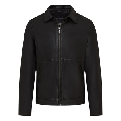 Mens Leather Harrington Collar Biker Jacket - Alpha