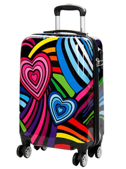 Hard Shell 4 Wheel Suitcase Set Hearts Print Luggage Lightweight Cabin Travel Bags - Upperclass Fashions 