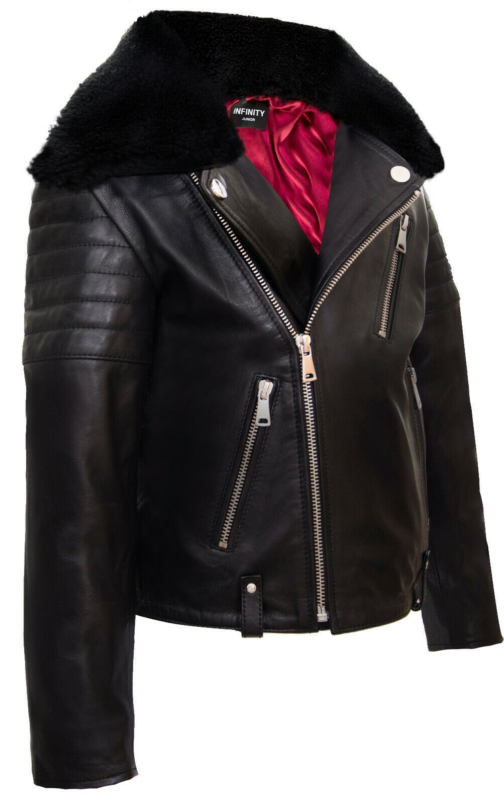 Kids Boys 100% Leather Detachable Collar Biker Jackets (3-13 Years) - Upperclass Fashions 