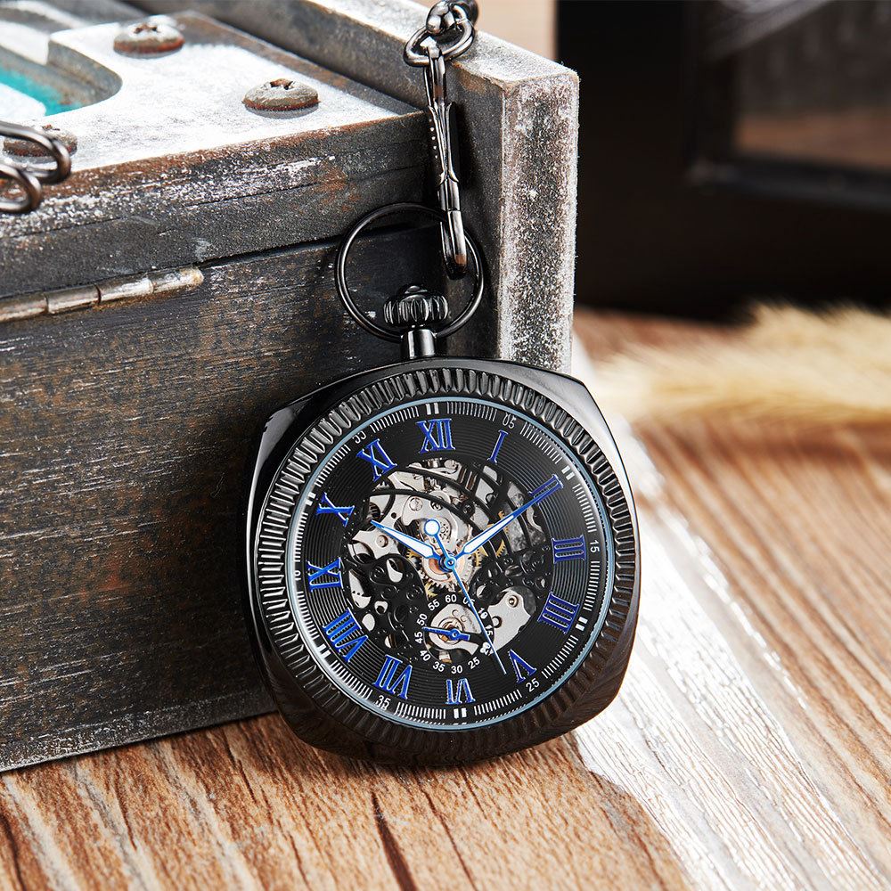Mechanical Vintage Skeleton Square Open-Face Pocket Watch