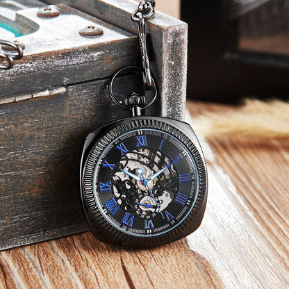 Mechanical Vintage Skeleton Square Open-Face Pocket Watch