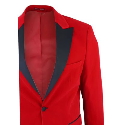 Mens Red Velvet Dinner Tuxedo Suit Jacket Blazer - Upperclass Fashions 