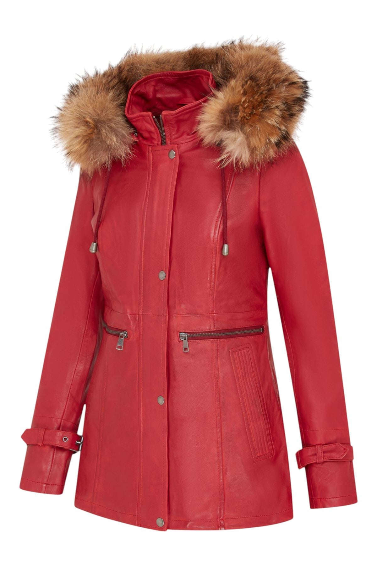 Womens Warm Leather Hooded Parka Jacket-Northwich