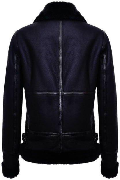 Womens B3 Sheepskin Black Leather Jacket-Padiham