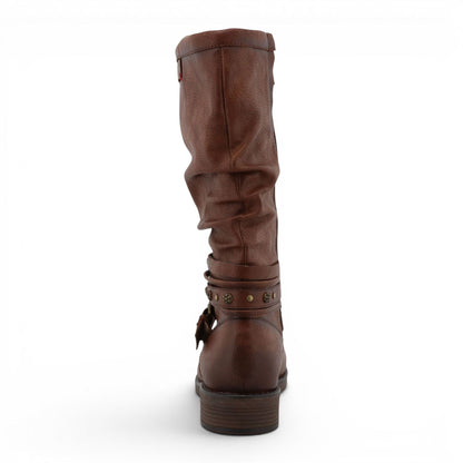 Womens Cognac Brown Faux Leather Mid-Calf Slouch Riding Boots - M0052003